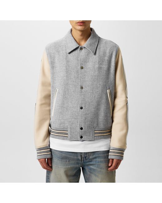 Amiri Gray Bones Wool Long Sleeve Varsity Jacket for men