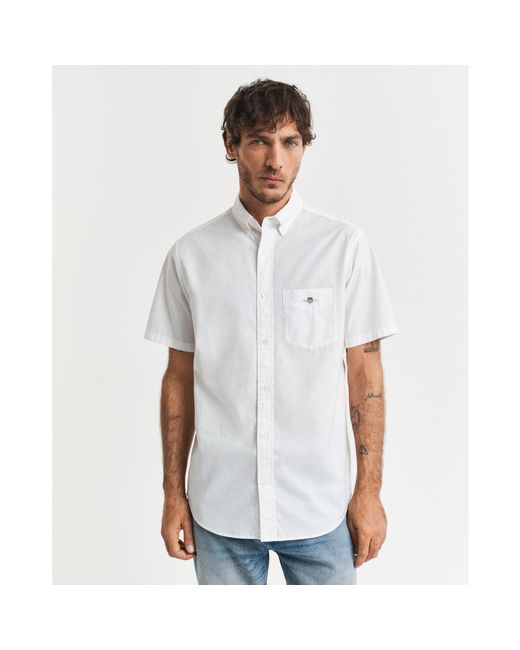 Gant White Regular Fit Classic Poplin Short Sleeve Shirt for men