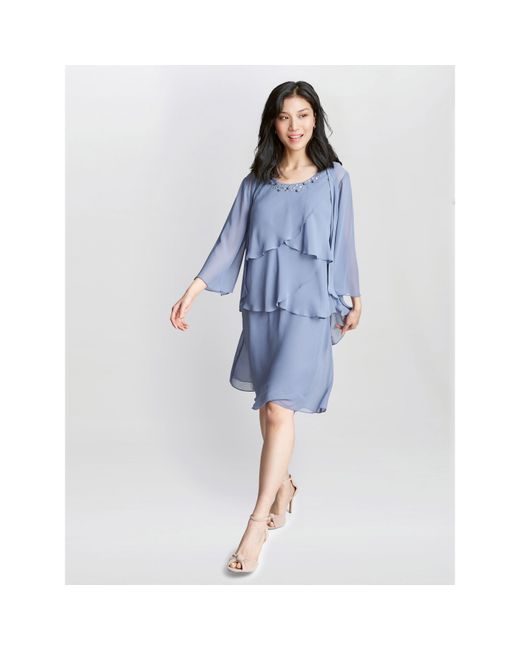 Gina Bacconi Blue Lois Jacket Dress With Tiered Bodice