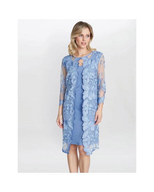 Gina Bacconi Blue Savoy Embroidered Lace Mock Jacket