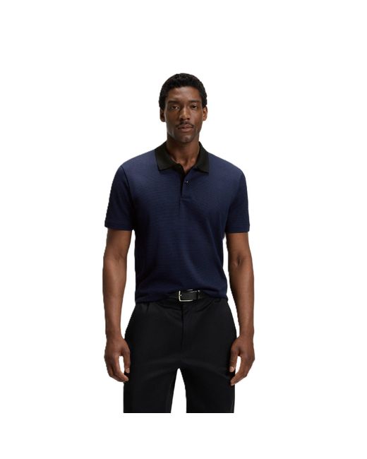 Boss Blue Short Sleeve Polo Shirt With Ribbed Collar (C Parlay) for men