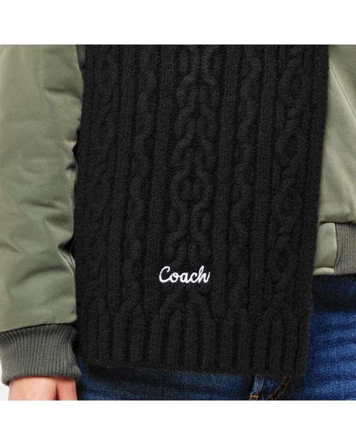COACH Black Cable Knitted Wool Scarf