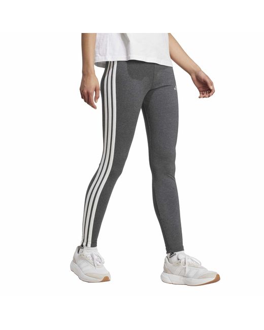 Adidas Gray Essentials 3 Stripe Leggings