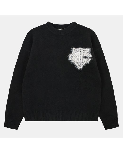 The Couture Club Black Fluffy Knit Crew Sweater