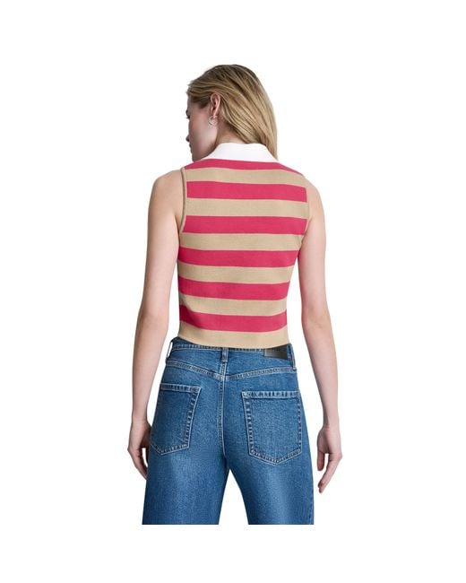 DKNY Red Striped Sleeveless Polo Sweater