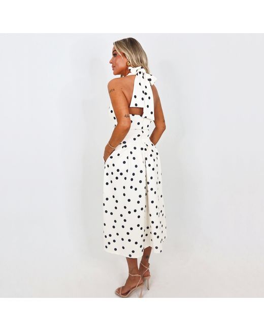 AX Paris White Cream And Polka Dot Tie Halter Neck Midi Dress