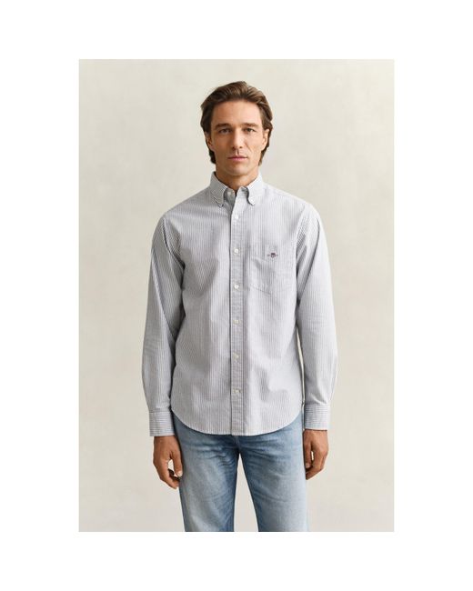 Gant Gray Regular Fit Banker Stripe Classic Oxford Shirt for men