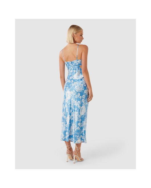 Forever New Blue Angelique Satin Cut Out Dress