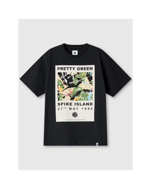 Pretty Green Black Pg Spike Island Regular Fit T-Shirt for men