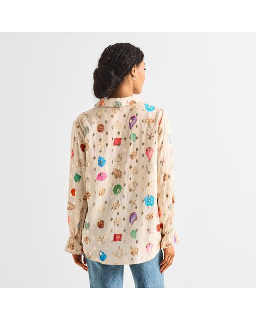 Never Fully Dressed White Shell Geanie Shell Pattern Long Sleeve Shirt