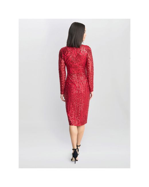 Gina Bacconi Red Angelique Sequin Midi Dress