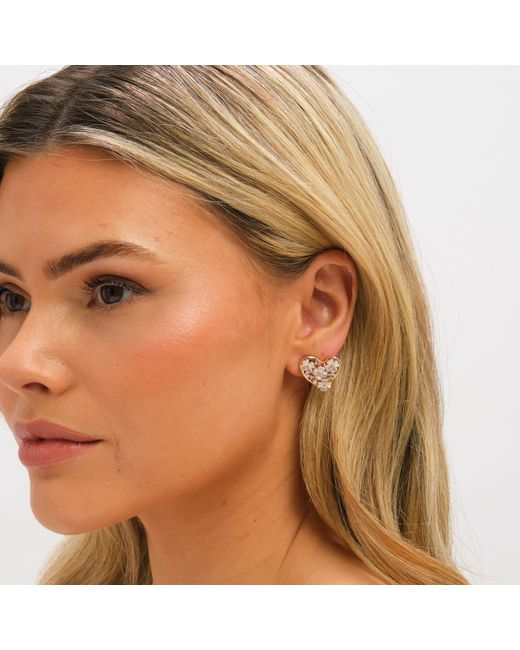 Jon Richard Metallic Plated Floral Encrusted Heart Clip Earrings
