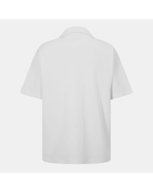 Boss White Embroidered Waffle Bowling Shirt for men