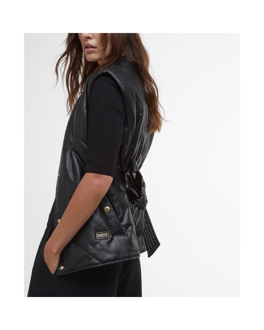 Barbour Black Rosa Faux Leather Quilted Belted Gilet