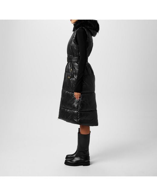 Barbour Black Saskia Quilted Padded Mid-Length Hooded Zip Gilet