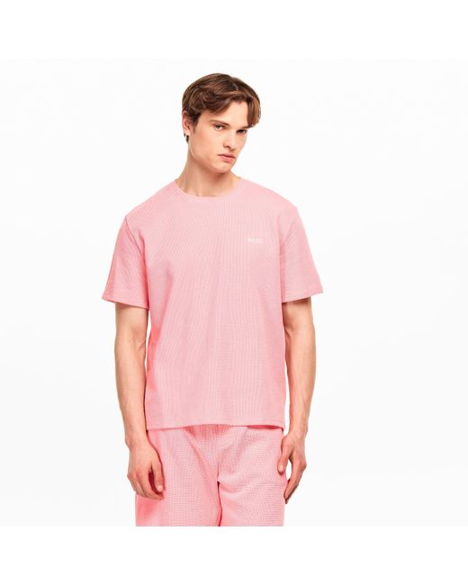 Boss Pink Bodywear Waffle T-Shirt With Structured Design for men