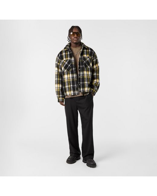 Represent Green Check Button-Through Structured Overshirt for men