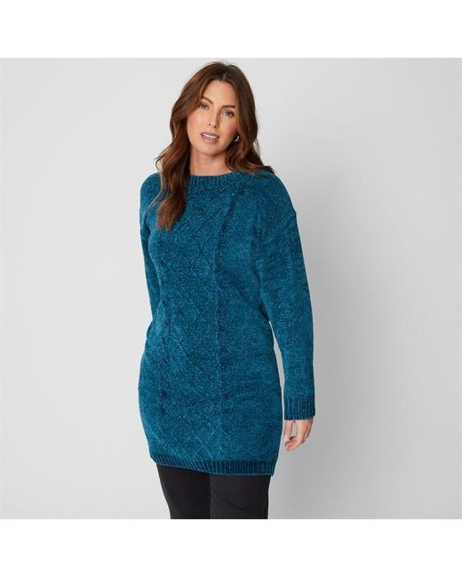 Be You Blue Chenille Longline Cable Knit Jumper