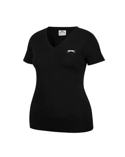 Slazenger 1881 Black Ladies V Neck Tee Shirt