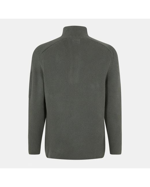 C P Company Gray Quarter Button Knitted Turtle Neck Jumper for men