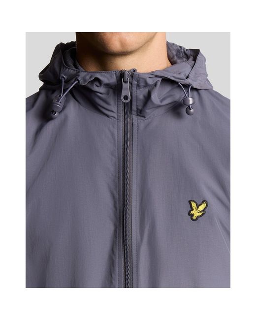 Lyle & Scott Blue Zip Through Cotton Wind Resistant Long Sleeve Hooded Rain Anorak for men