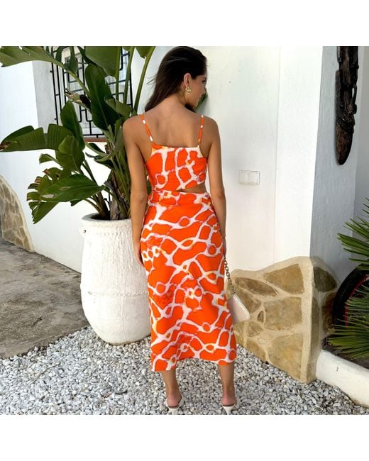 AX Paris Orange Giraffe Print Asymmetric Cut Out Midi Dress