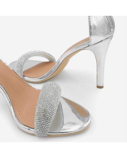 Where's That From White Wheres High Heel Sandals With Diamante Ankle Strap