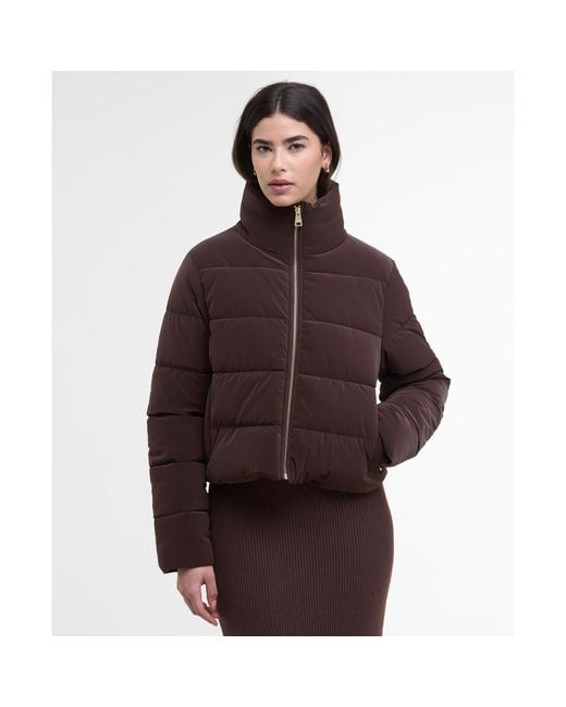 Barbour Brown Hudson Faux Velvet Long Sleeve Short Puffer Jacket