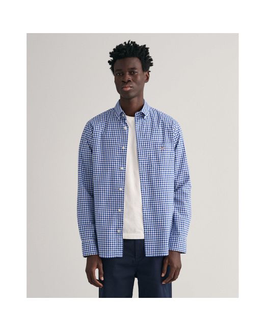 Gant Blue Regular Fit Gingham Poplin Shirt for men