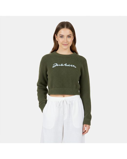 Jack Wills Green Jw Knitted Jacquard Cropped Crew Neck Jumper