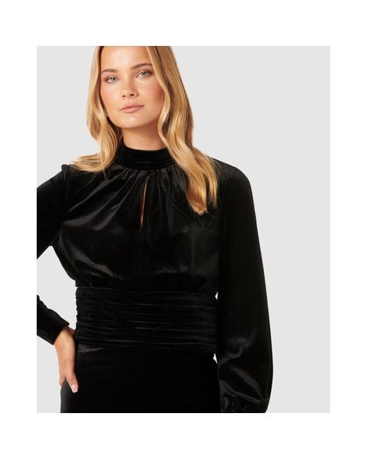 Forever New Black Viola Velvet Keyhole Top