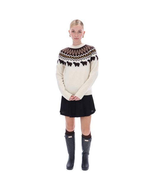 Hunter White Fairisle Crew Neck Jumper