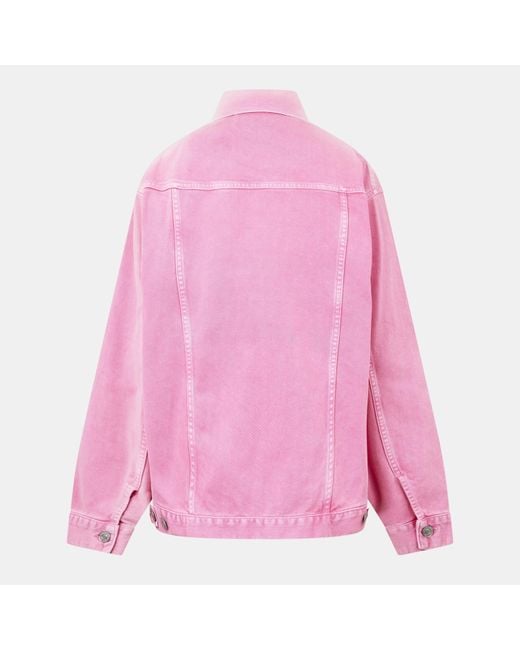 Balenciaga Pink Printed Logo Cotton Long Sleeve Denim Jacket