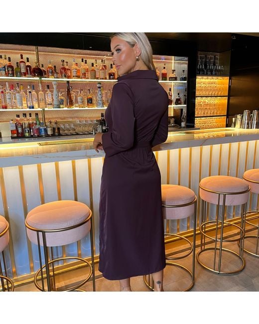 AX Paris Purple 3/4 Sleeves Gathered Waist Shirt Midi Dress