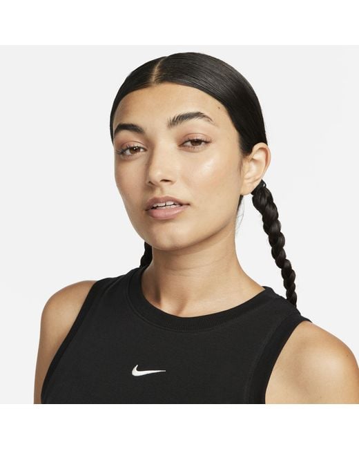 Nike Black Sportswear Chill Knit Tight Cropped Mini-Rib Tank Top