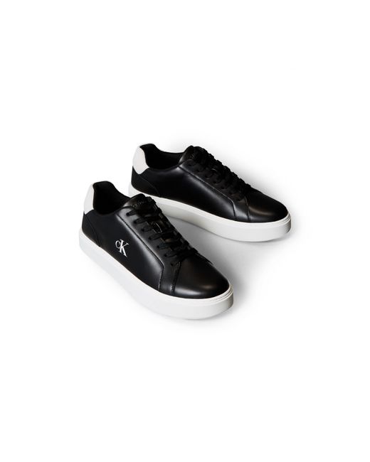 Calvin Klein Black Leather Classic Cup Low-Top Trainers for men