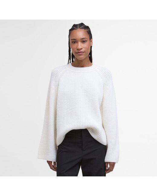Barbour White Vera Crew Neck Jumper