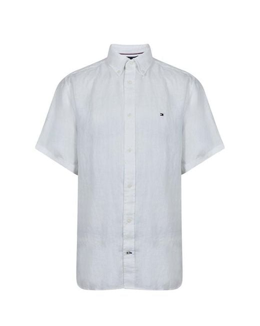 Tommy Hilfiger Blue Premium Linen Short Sleeve Shirt for men