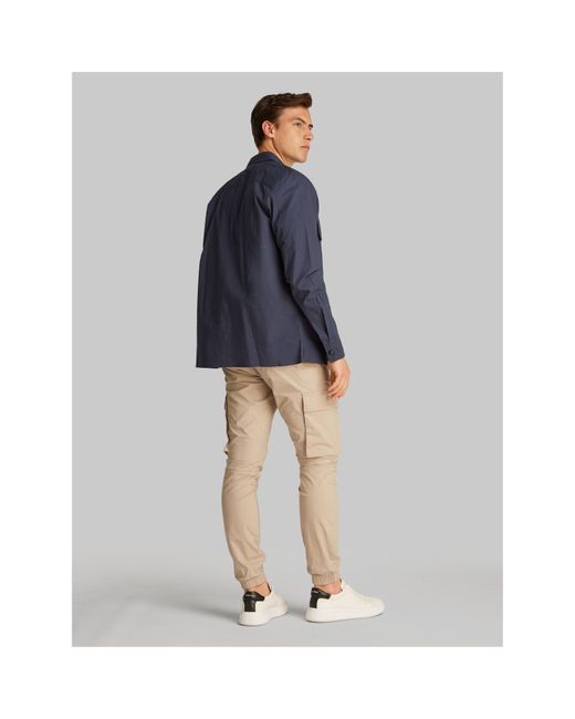 Calvin Klein Blue Cargo Cotton Long Sleeve Relaxed Fit Overshirt for men