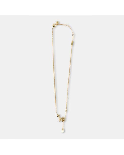 COACH Metallic Cat Pearl Pendant Necklace