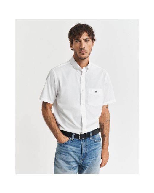 Gant White Regular Fit Classic Poplin Short Sleeve Shirt for men