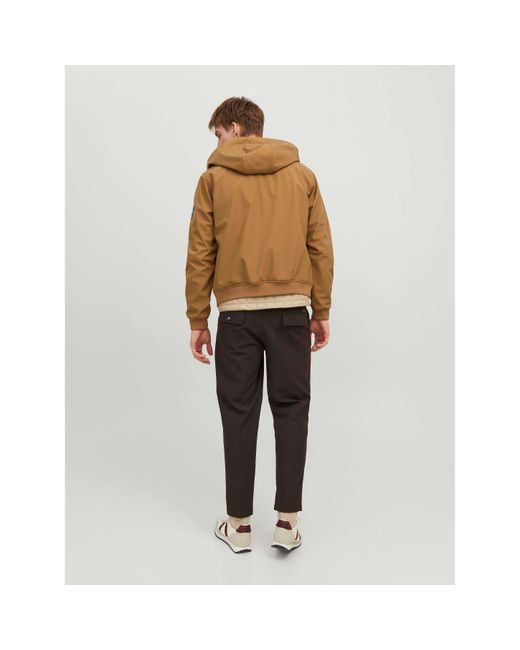 Jack & Jones Brown Zipped Hooded Softshell Jacket for men