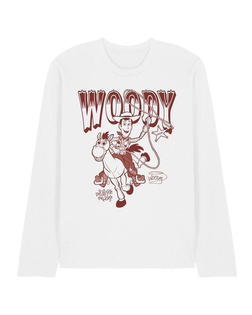 Disney White Toy Story Woody Bullseye Ride Long Sleeve T-Shirt for men