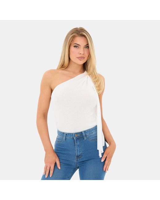 I Saw It First White One Shoulder Drape Detail Top