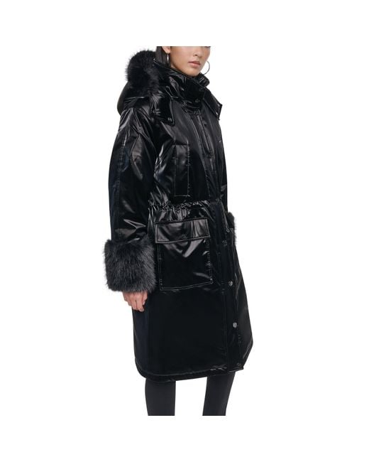 DKNY Black Faux Fur Lngjkt Ld64