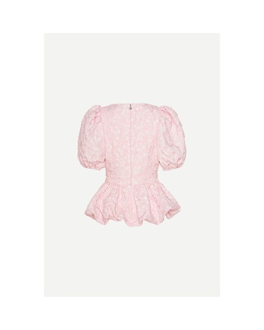 ROTATE BIRGER CHRISTENSEN Pink Jacquard Puff Sleeve Top
