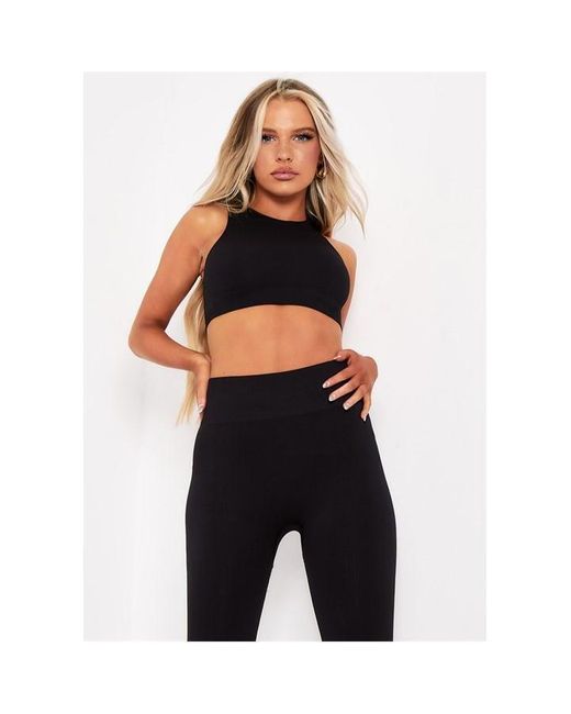 Missy Empire Black Seamless Ribbed Racer Crop Top