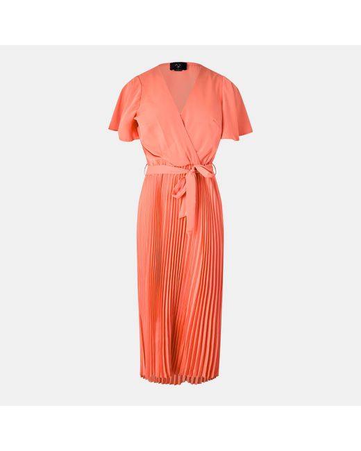 AX Paris Red Pleated Midi Dress With Tie Waist