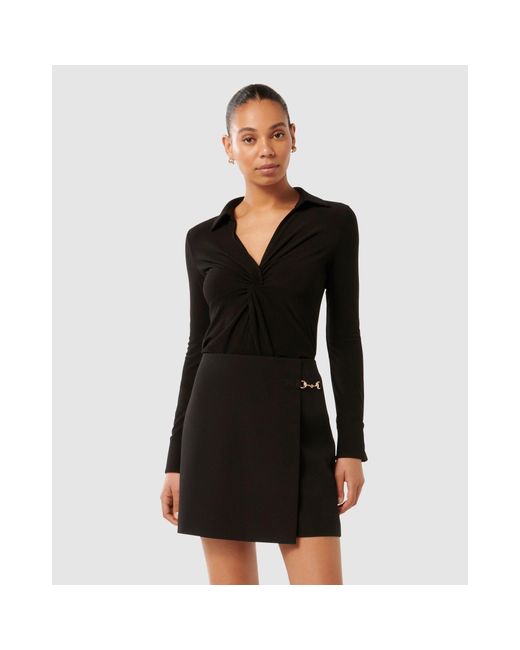 Forever New Black Emilia Twist Front Crepe Shirt