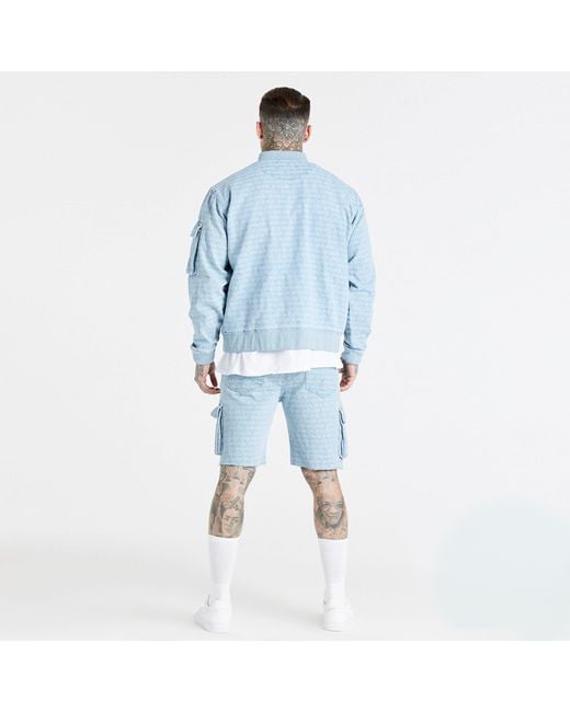 Siksilk Blue Ribbed Bomber Jacket for men